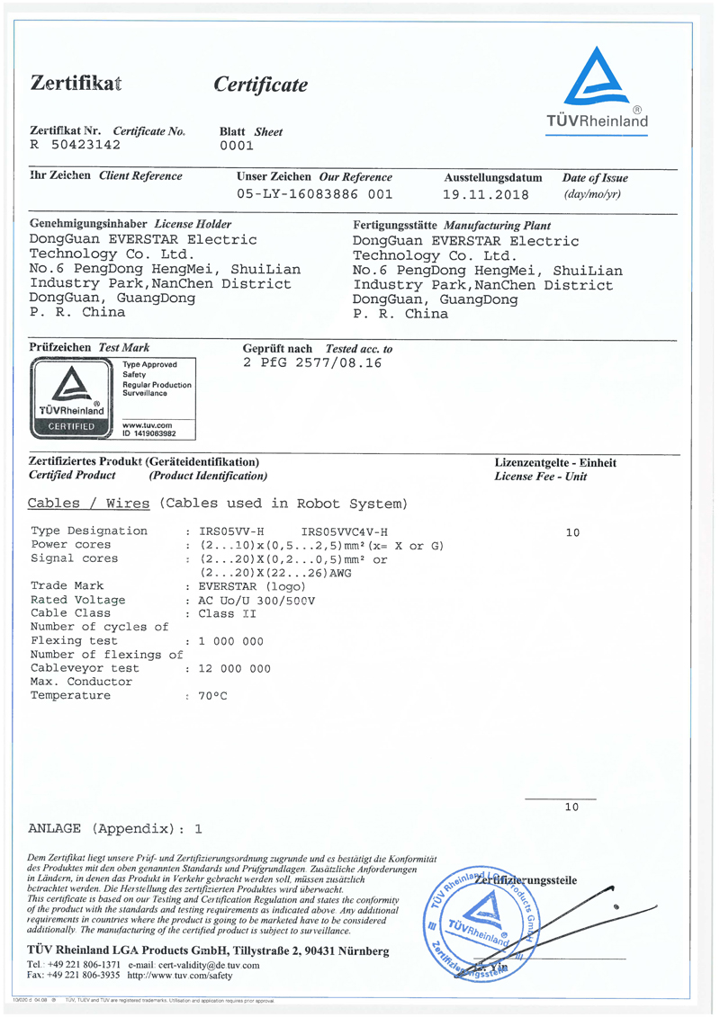 機器人電纜TUV認證